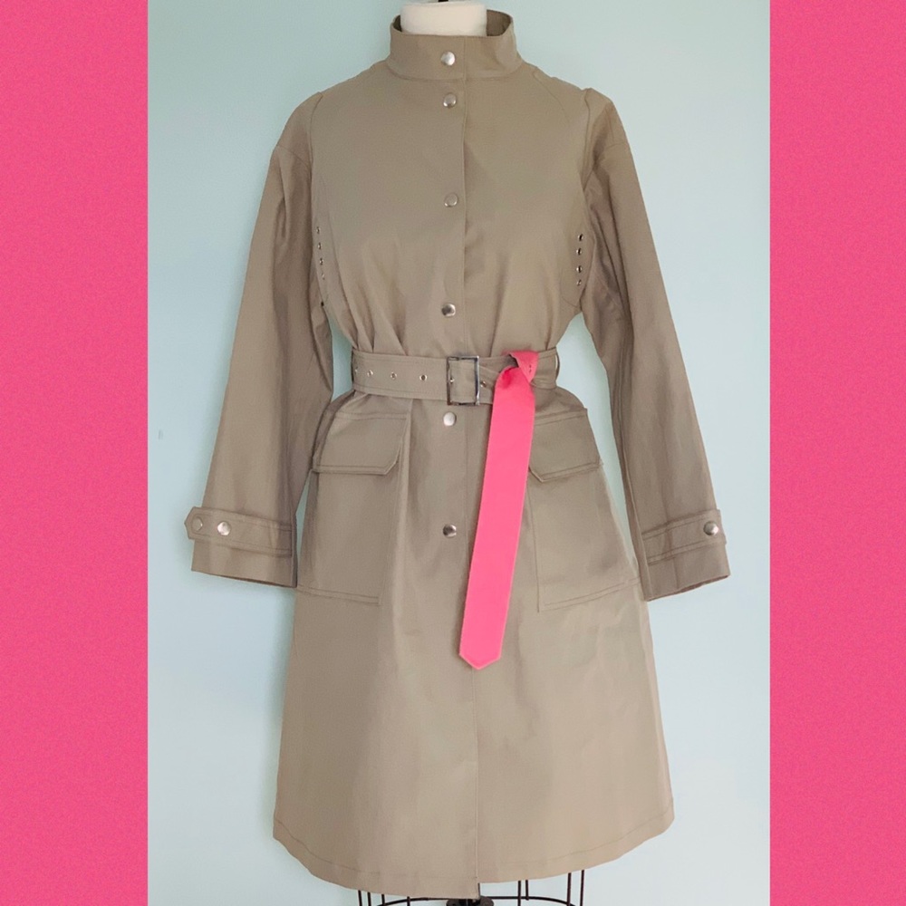 Front Row Shop Khaki/Pink Trench Coat Women M NWT - Picture 2 of 8